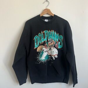 Vintage Black Tasmanian Devil Dolphins Graphic Sweater
